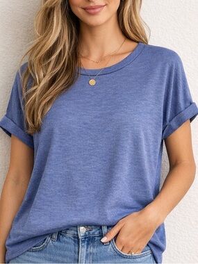 Staccato Blue Rolled Cuff Dolman Tee Top Medium NWT